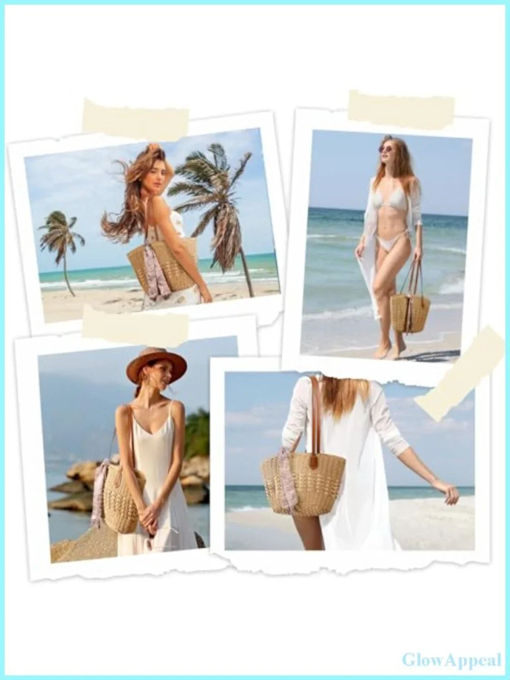 Woven Straw Tote Bag Summer Beach Bag Large Capacity Zipper Closure
